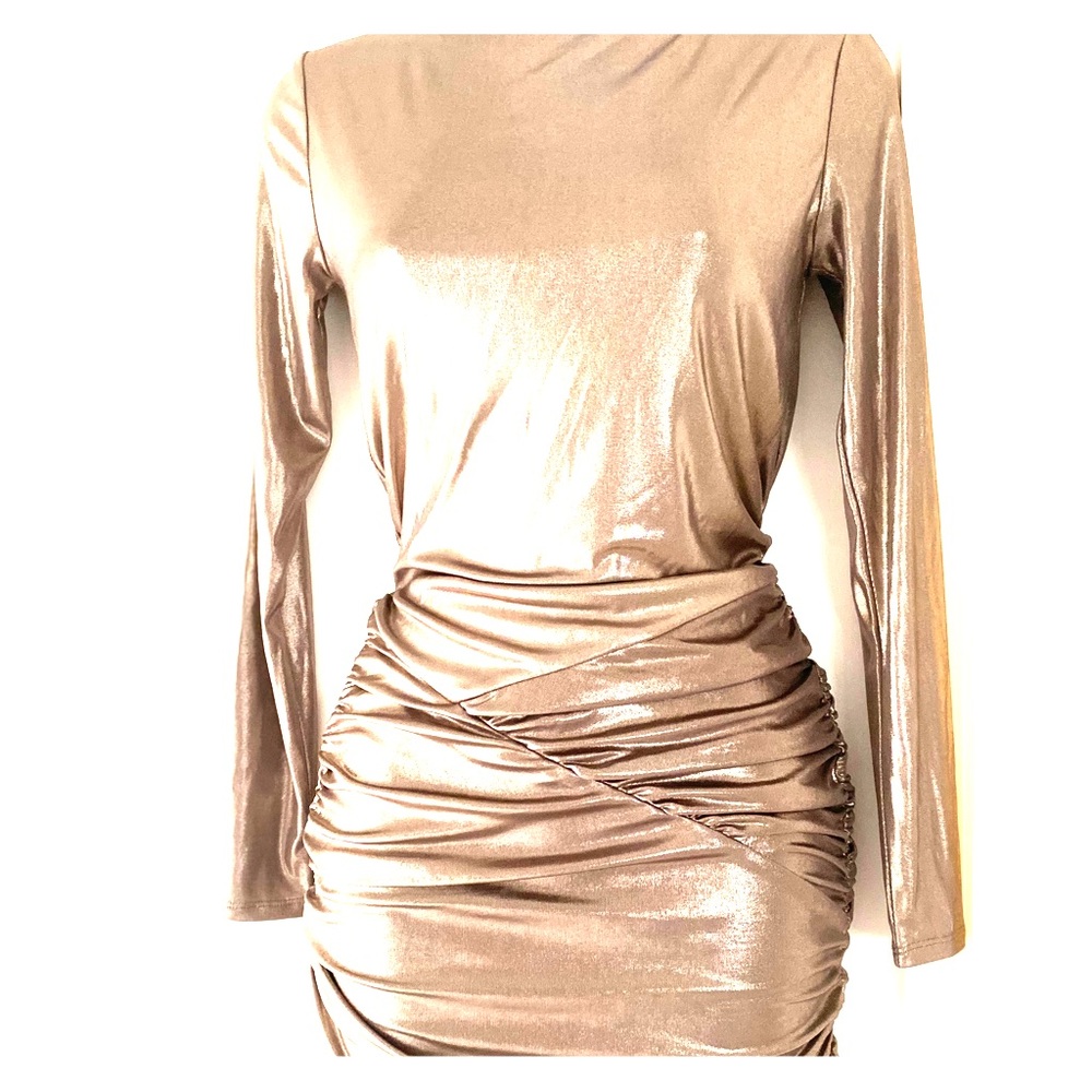 Metallic Long Sleeve Express Dress, size XXS